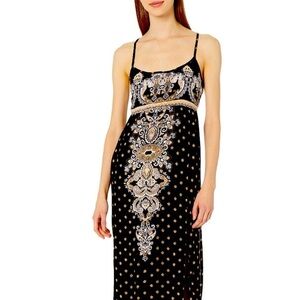 Angie Black and Neutrals Tones Bohemian Maxi Dress, Boho M